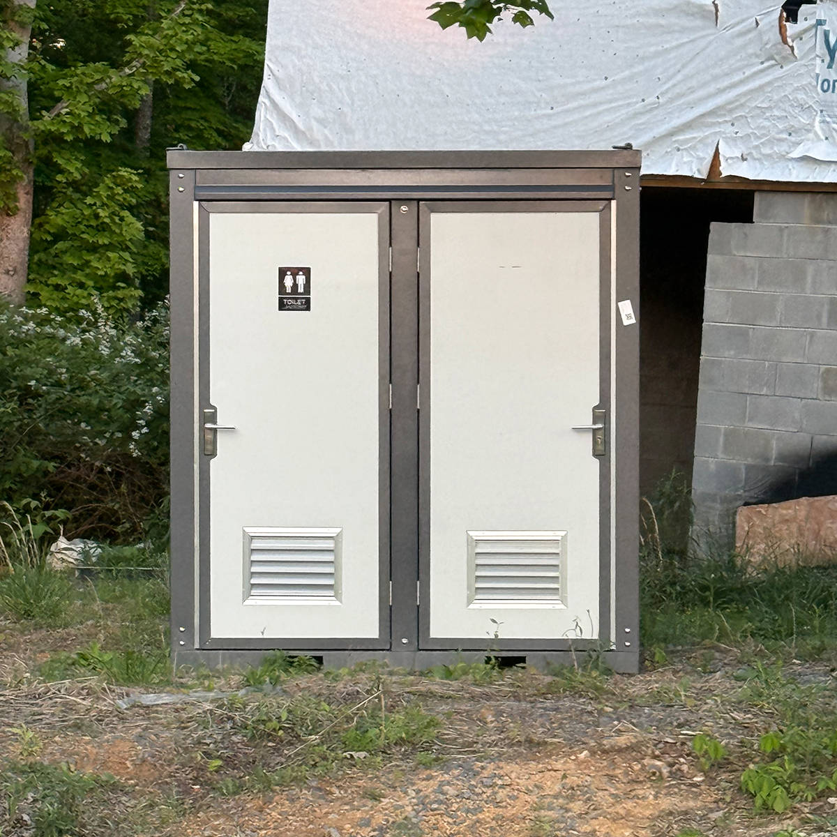 2 Private Toilet Stalls Portable Restroom Scene