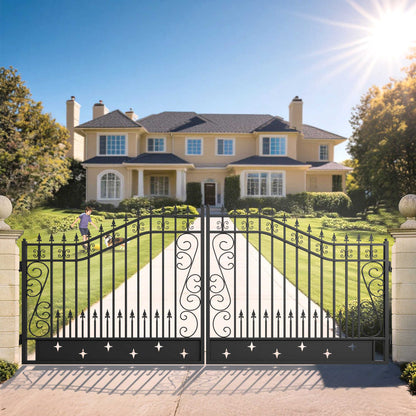 20 ft star pattern driveway gate used at the entrance of a residential property