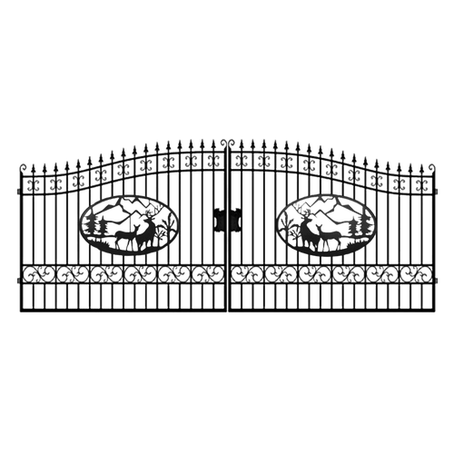 [AS-IS] 20ft Dual Swing Wrought Iron Gate - Deer Decor