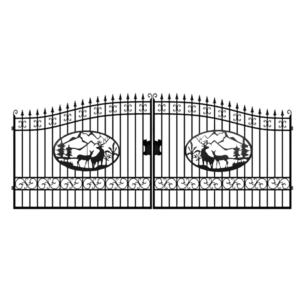 [AS-IS] 20ft Dual Swing Wrought Iron Gate - Deer Decor