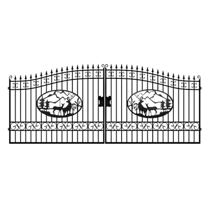 [AS-IS] 20ft Dual Swing Wrought Iron Gate - Deer Decor