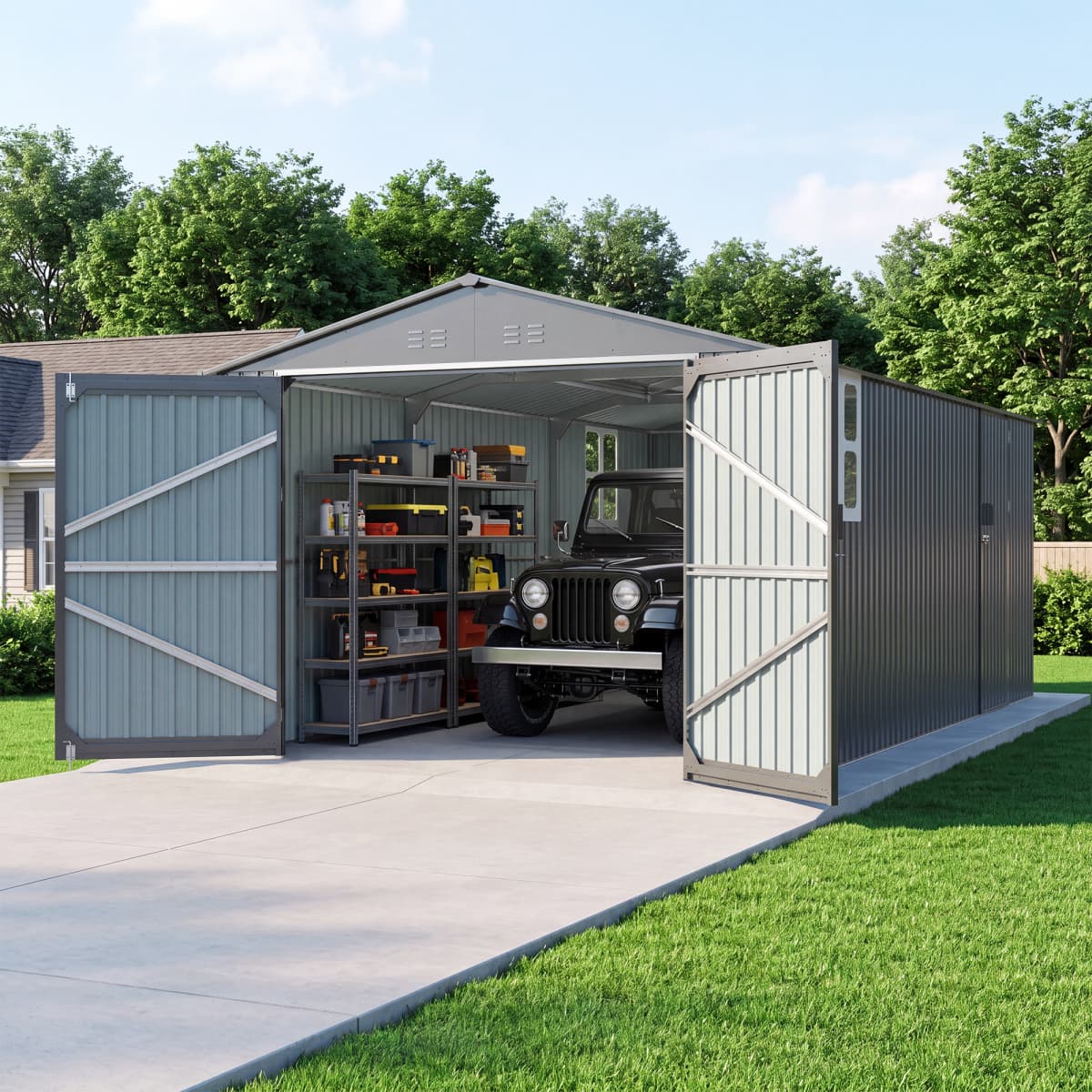 20_x_10_ft_Black_Metal_Shed_with_Window
