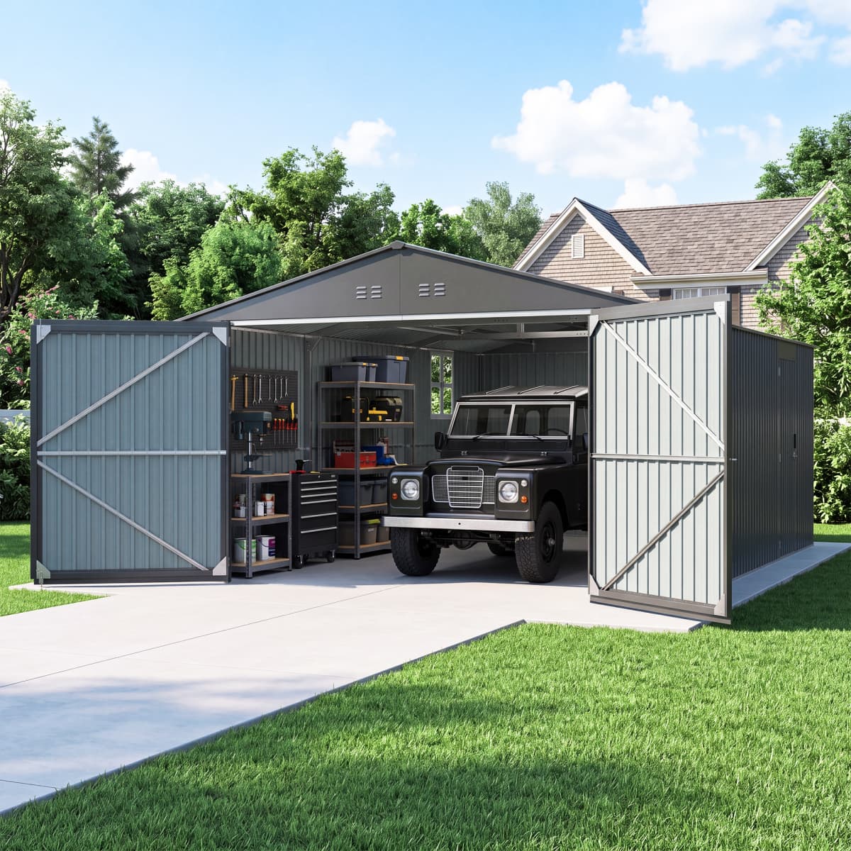 20x13ft Metal Shed with Window#color_black