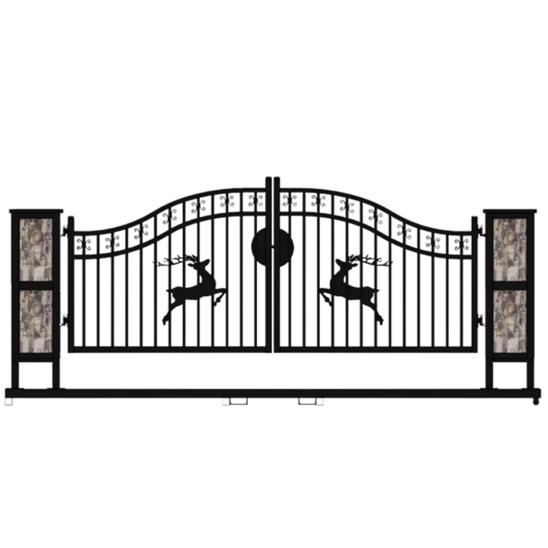 20ft Wrought Steel Garden Driveway Gate with Post Doublle Arc
