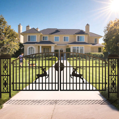 20ft driveway gate with decorative posts for a residential property
