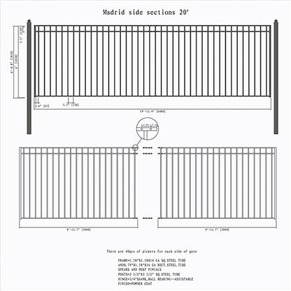 20ft Steel Sliding Driveway Gate with 5ft Pedestrian-Madrid Style