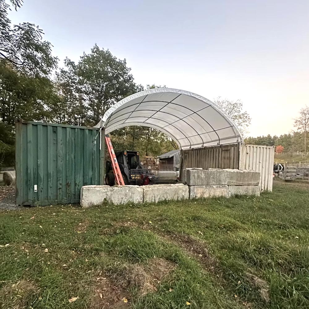 20' wide container shelter used outdoors