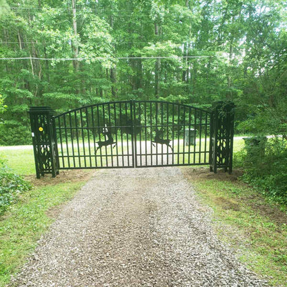 20x8 ft Dual Swing Driveway Gate with Ornamental Posts applied for a forest