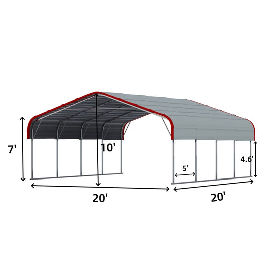 20x20 ft Outdoor Metal Carport Dimension