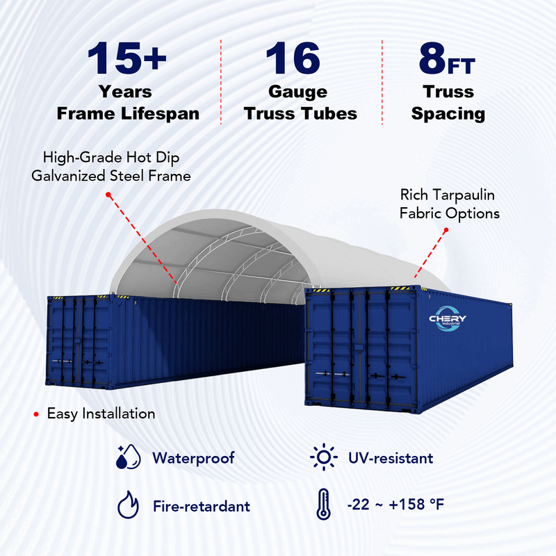 20'x40' Double Truss Container Shelter-Regular-Features
