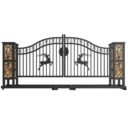 20x8 ft Dual Swing Driveway Gate with Ornamental Posts-Double Arch