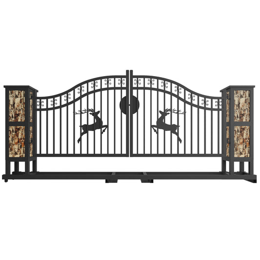 20x8 ft Dual Swing Driveway Gate with Ornamental Posts-Double Arch