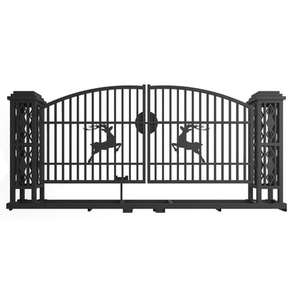 20x8 ft Dual Swing Driveway Gate with Ornamental Posts-Single Arch