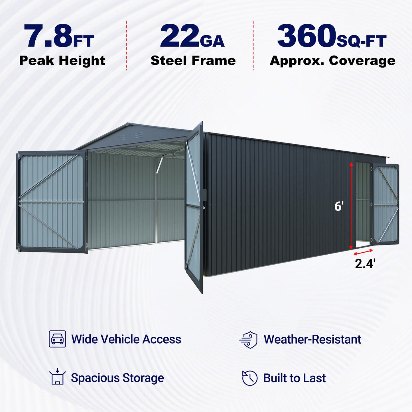 13'x20' Plus Upgraded Metal Shed w/ Double Front Doors & Side Entry Door