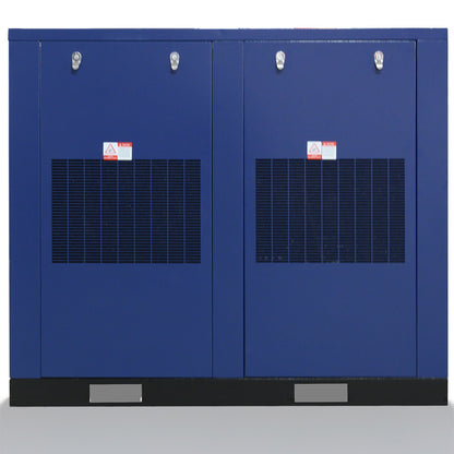 Blue electrical enclosure with ventilation grilles on a white background