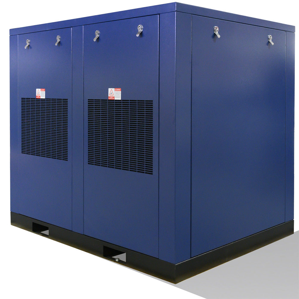 Blue industrial air conditioning unit on a white background