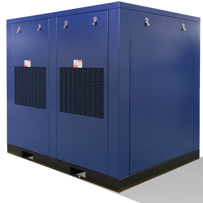 Blue industrial air conditioning unit on a white background