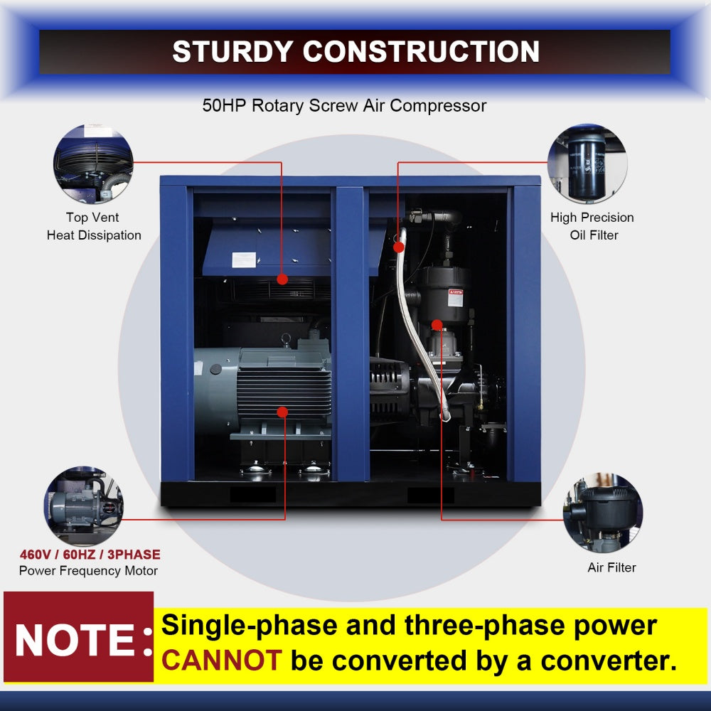 219CFM 50HP Rotary Screw Air Compressor – 125 PSI, 460V 3-Phase