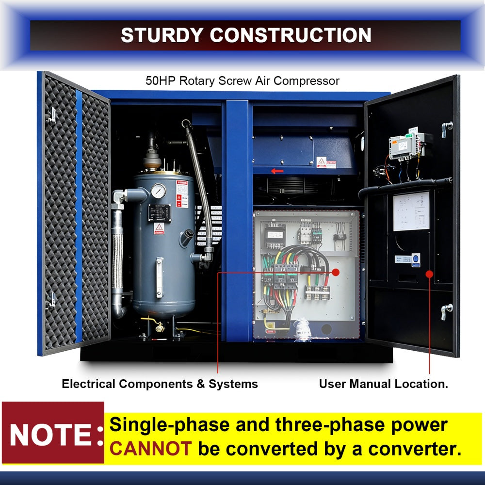 219CFM 50HP Rotary Screw Air Compressor – 125 PSI, 460V 3-Phase