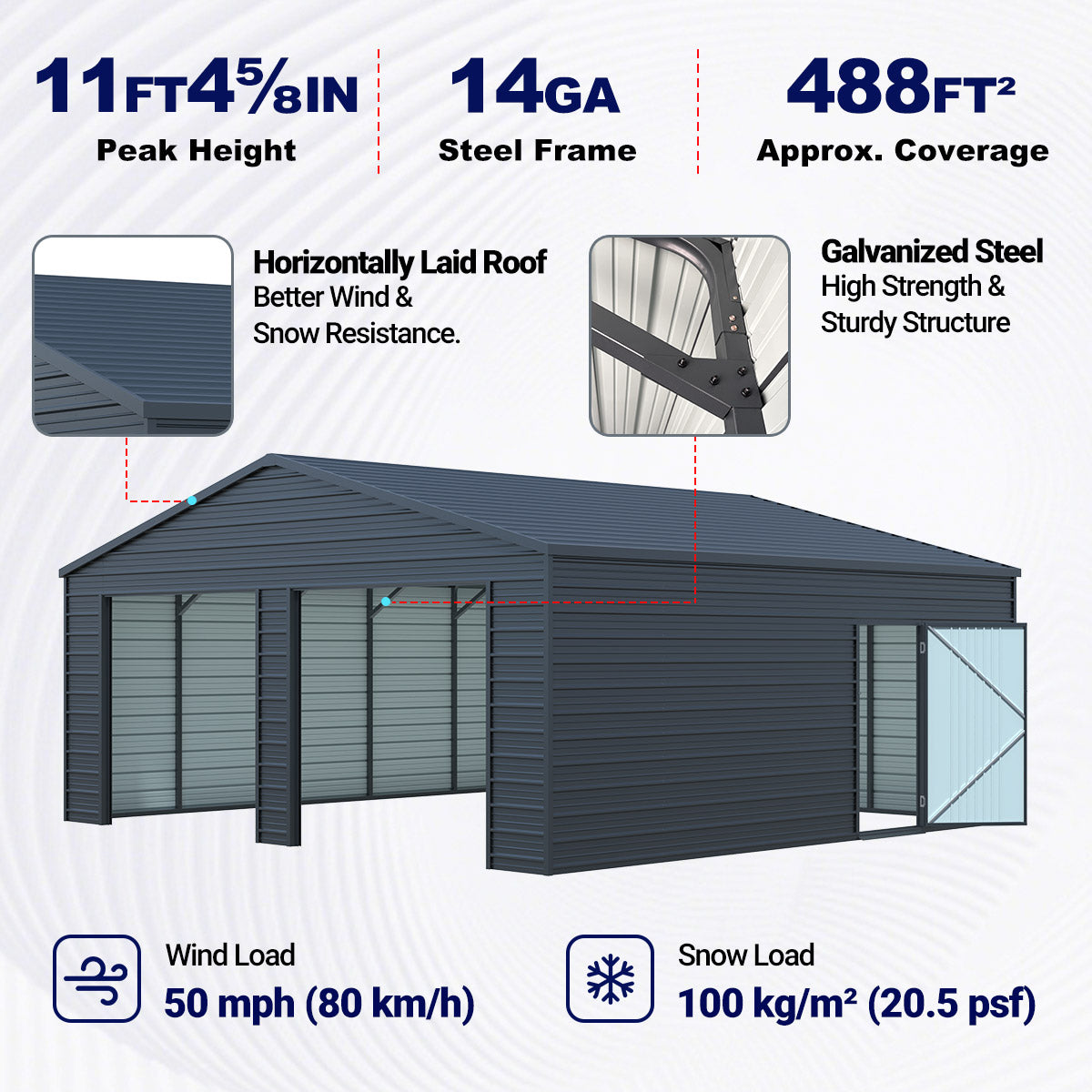 [CLEARANCE] Reinforced 23' x 22' Double Garage Metal Shed with Side Door