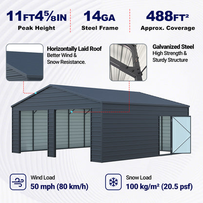 [CLEARANCE] Reinforced 23' x 22' Double Garage Metal Shed with Side Door