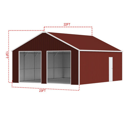 Red metal garage with dimensions on a white background#color_Reddish Brown