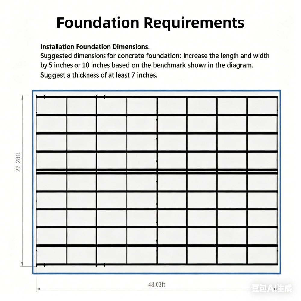 Foundation requirements diagram with dimensions and text on a white background