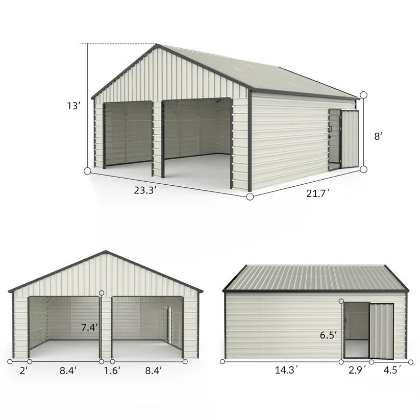 23' x 22' Double Garage Metal Shed-Dimension