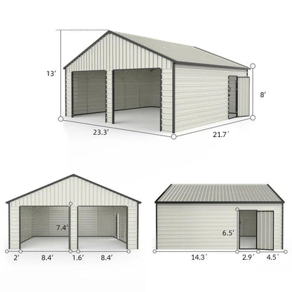 23' x 22' Double Garage Metal Shed-Dimension