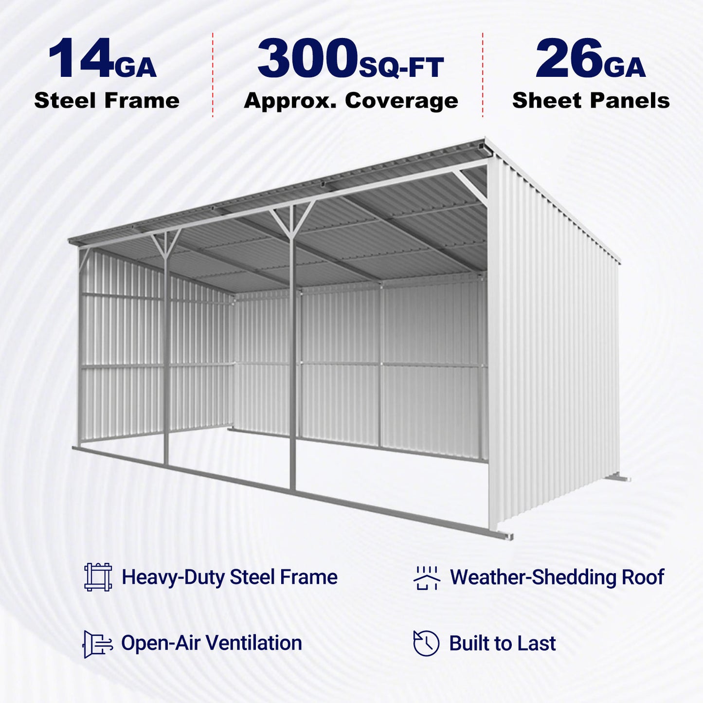 25'x12' Metal Livestock Shed for Horses & Farm Animals