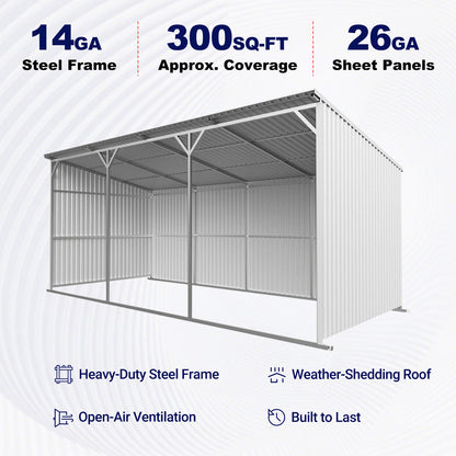 25'x12' Metal Livestock Shed for Horses & Farm Animals