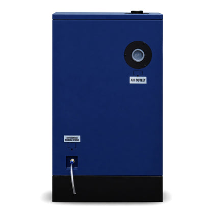 Blue industrial machine with air outlet on a white background