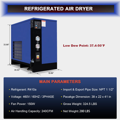 240CFM Refrigerated Air Dryer 3Phase 460V For Air Compressor