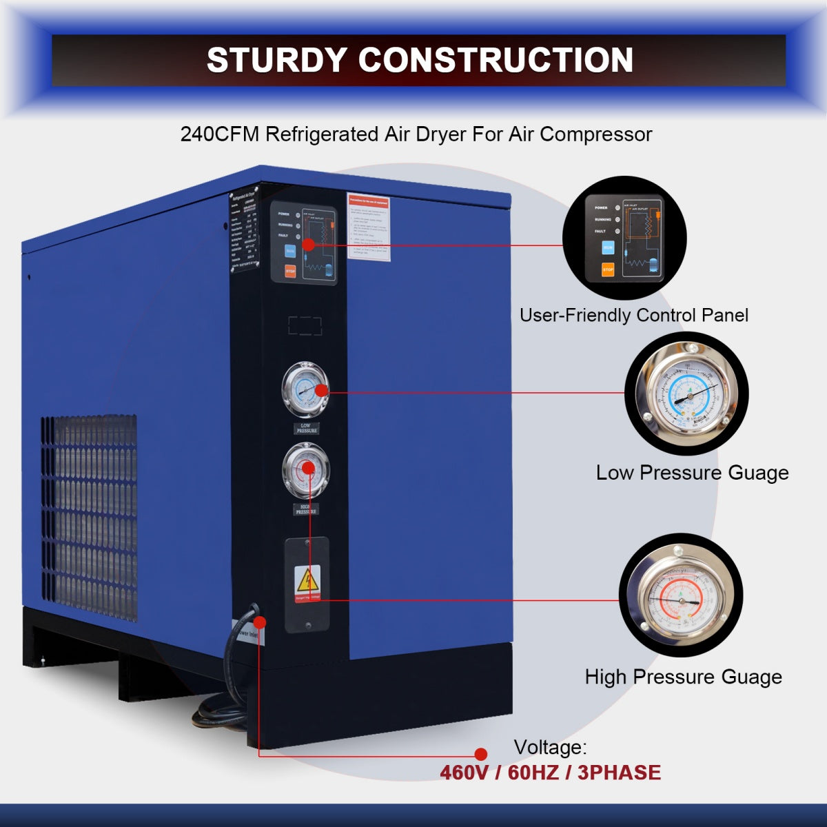 240CFM Refrigerated Air Dryer 3Phase 460V For Air Compressor