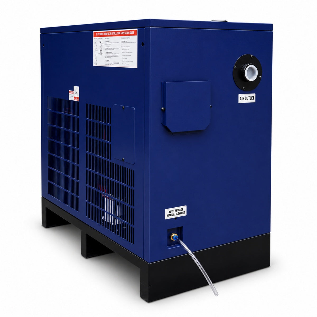 Blue industrial air dryer on a white background