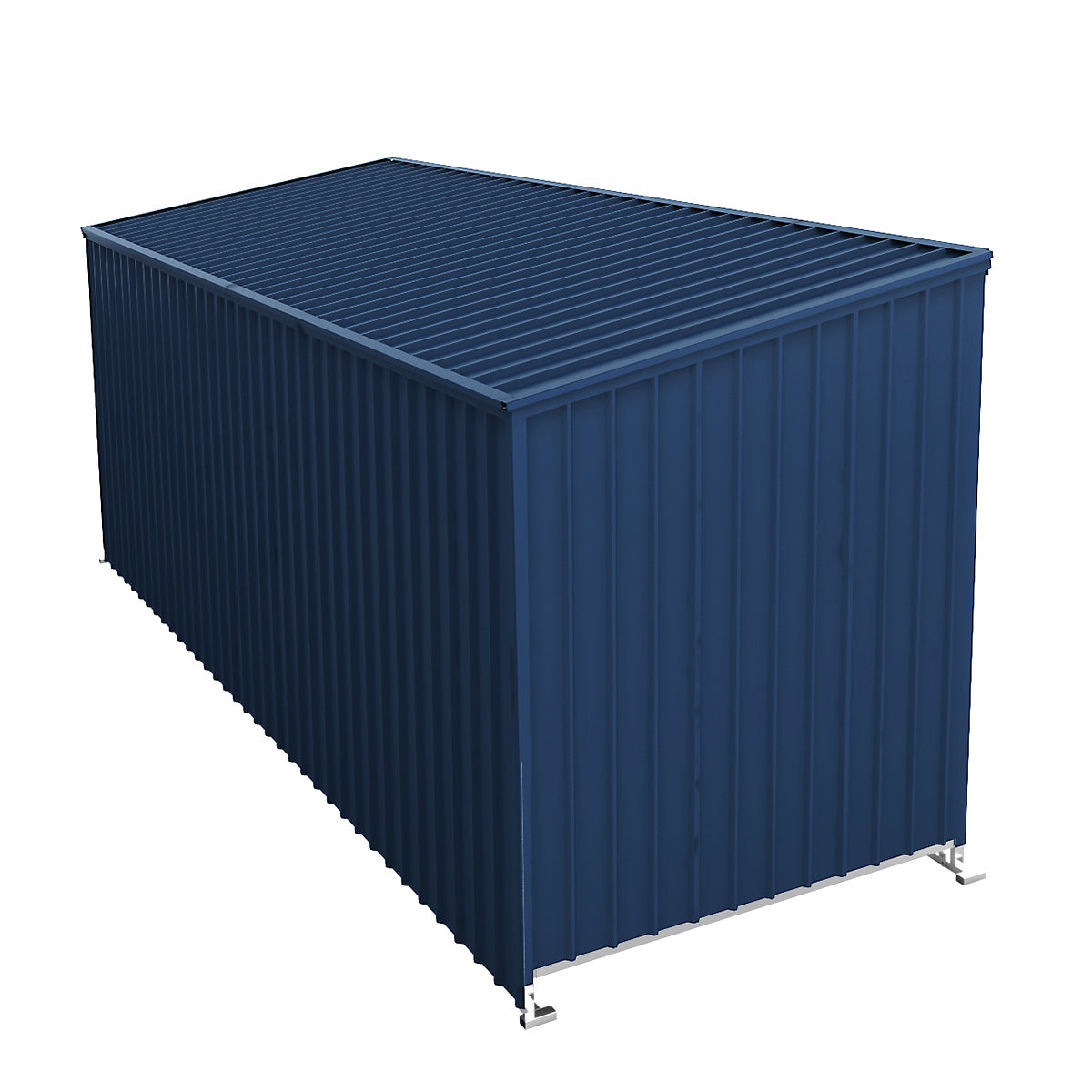 Blue metal storage container with a white background