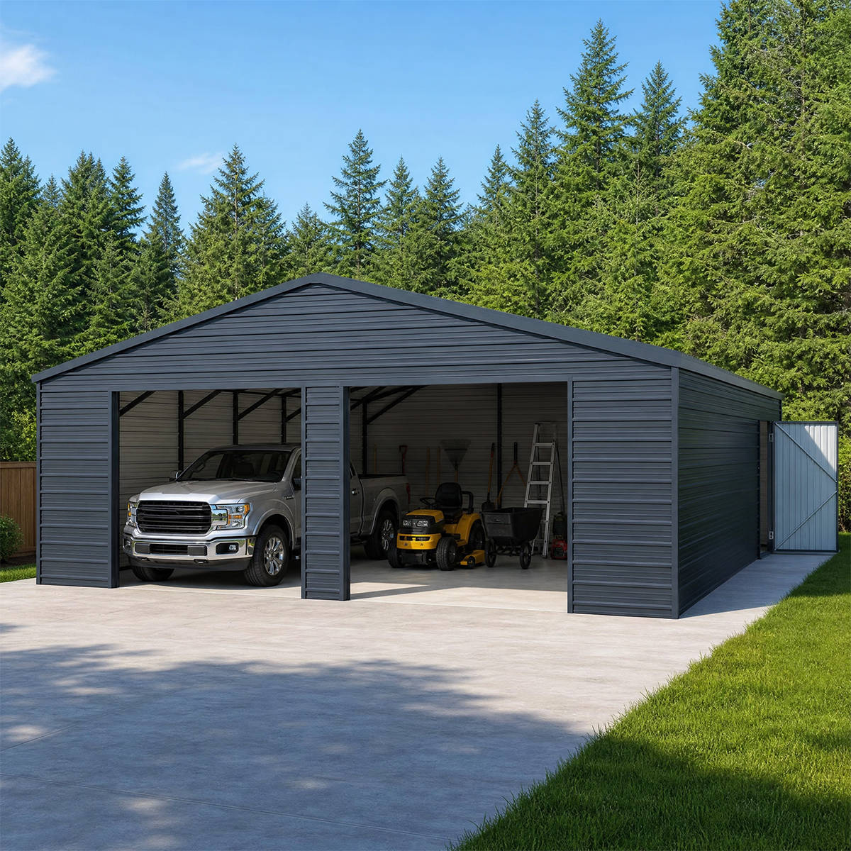 25' x 33' Double Garage Metal Shed with Side Door