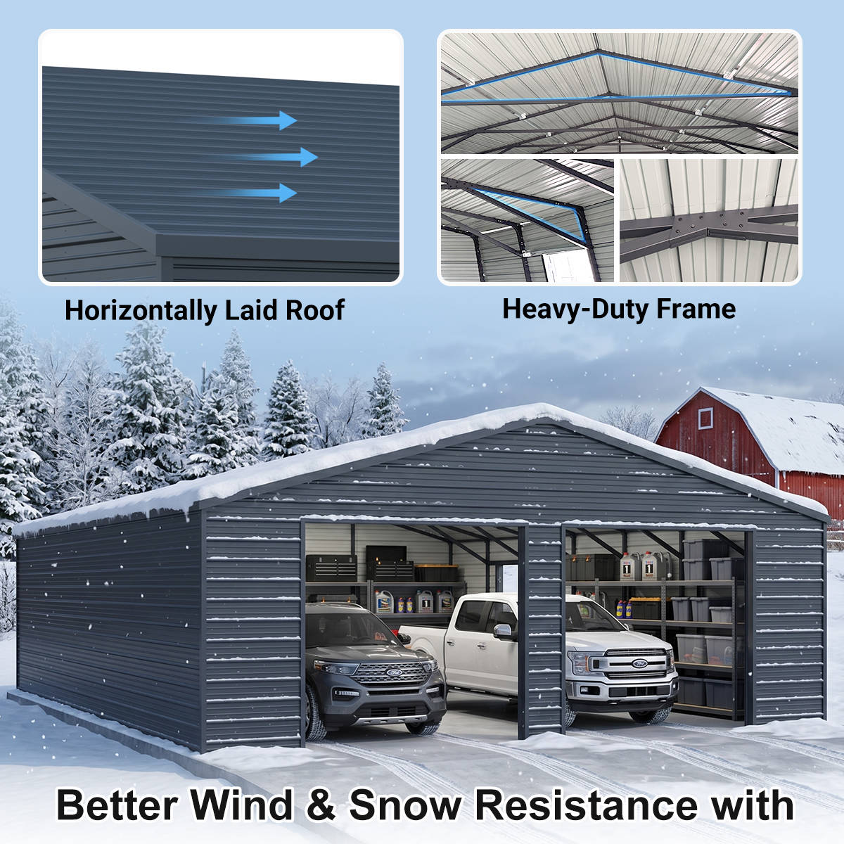 25' x 33' Double Garage Metal Shed with Side Door