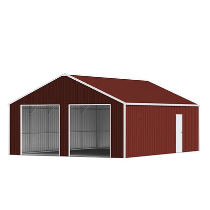 Red metal garage with white trim on a white background#color_Reddish Brown