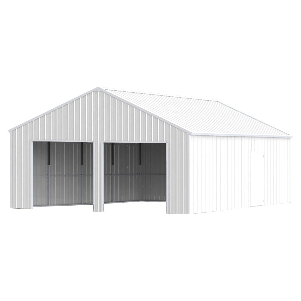 White metal garage with open doors on a white background#color_White