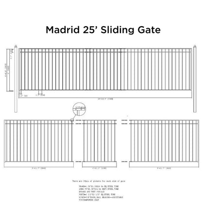 25x6 ft Steel Sliding Driveway Gate - MADRID Style
