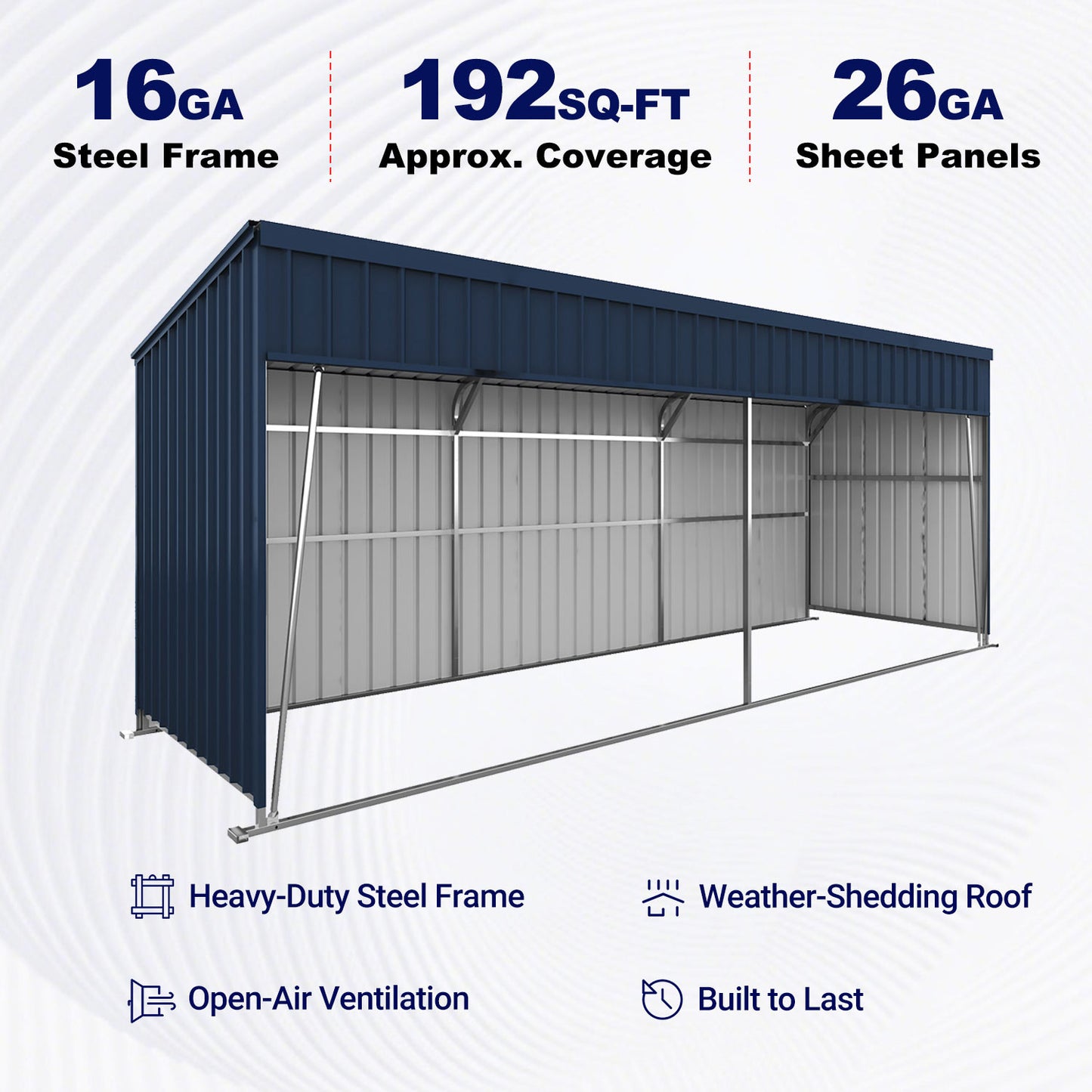 24'x8' Steel Livestock Shed for Horses & Farm Animals