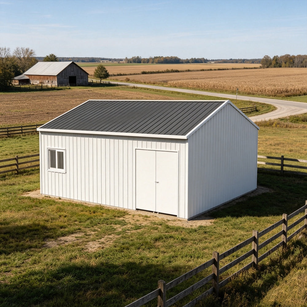 28x25FT Heavy Duty Steel Storage Shed with Window & Side Door