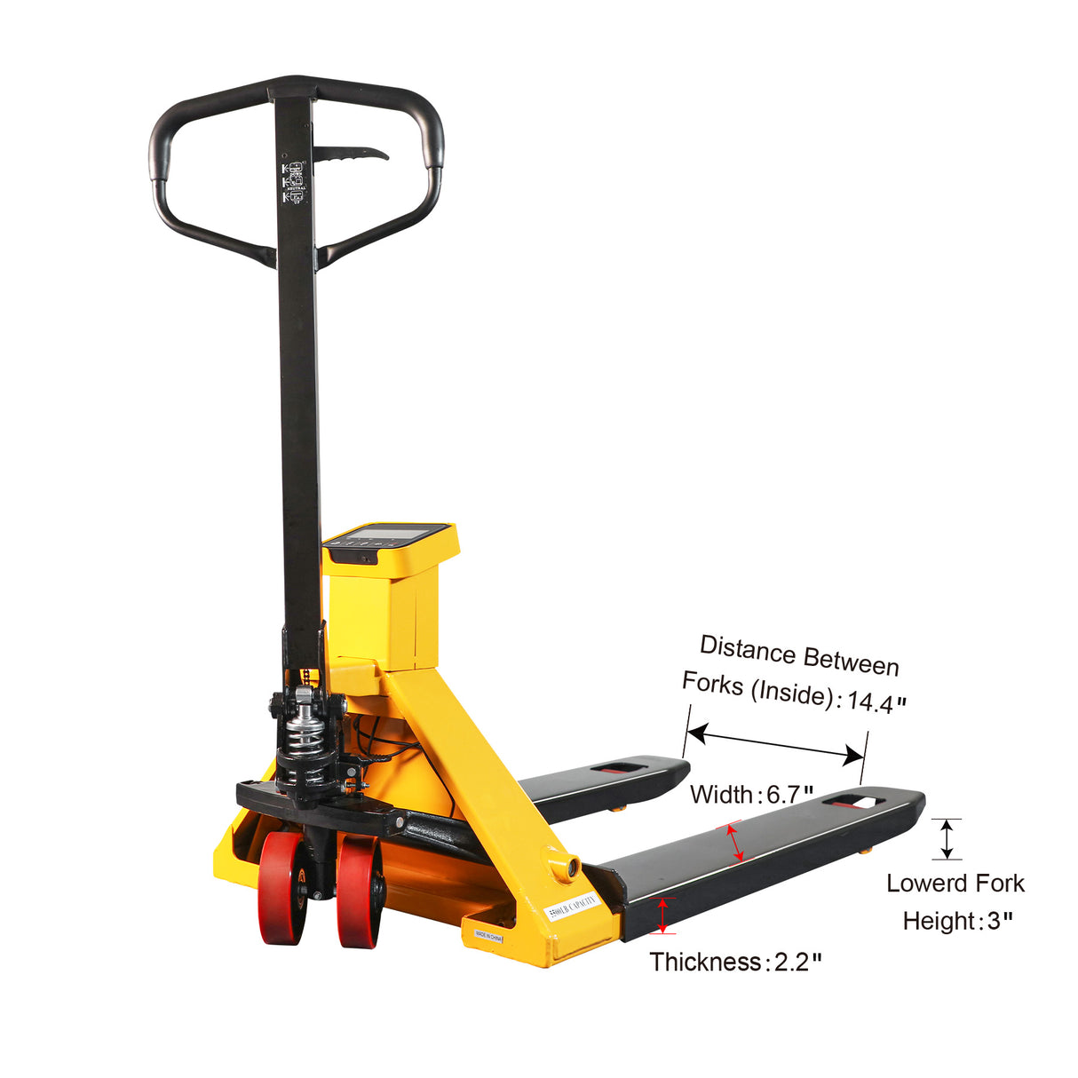Manual Pallet Jack with Digital Scale | 45" x 27.7" Forks | PU Wheels | 5500 lbs. Capacity