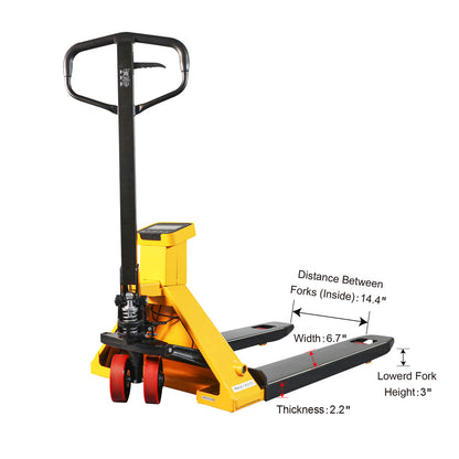 Manual Pallet Jack with Digital Scale | 45" x 27.7" Forks | PU Wheels | 5500 lbs. Capacity