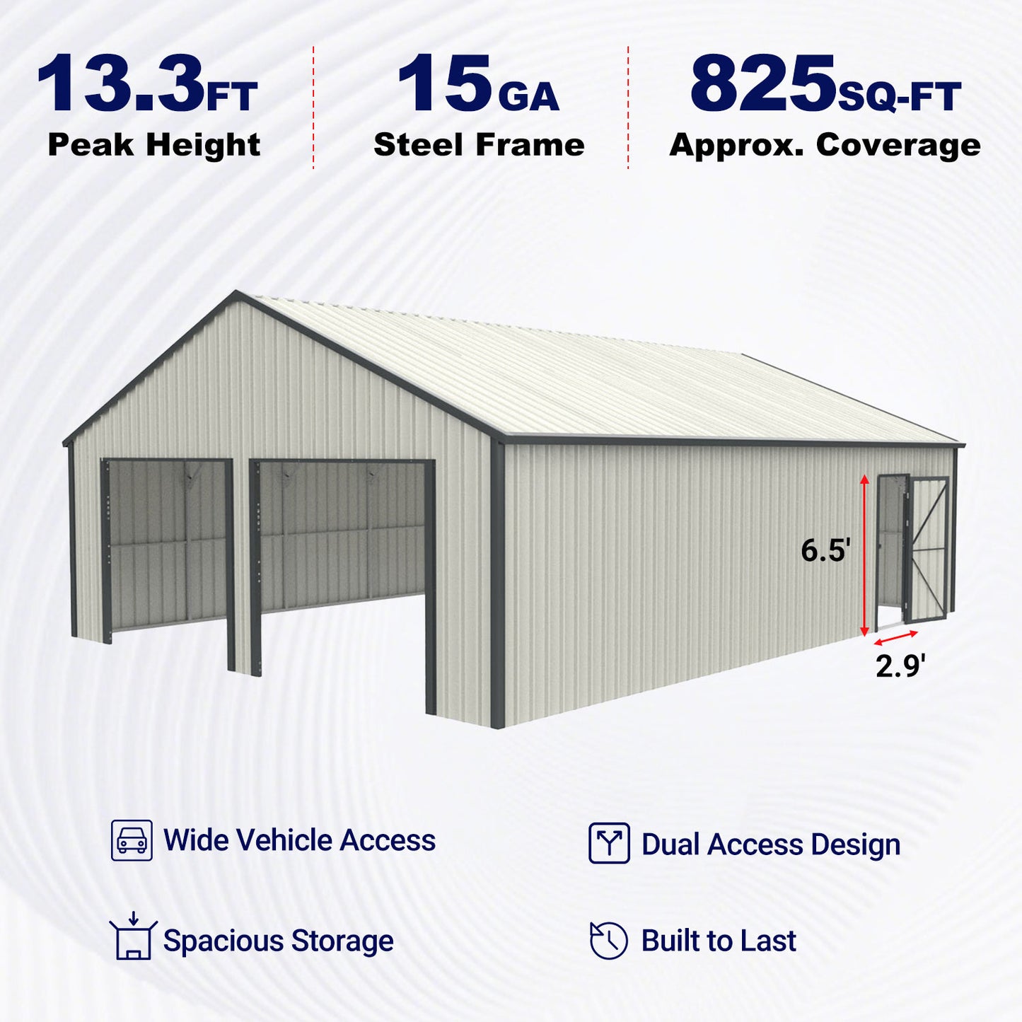25' x 33' Double Garage Metal Shed with Side Entry Door