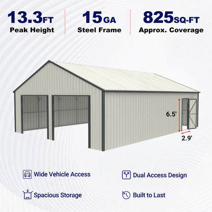 25' x 33' Double Garage Metal Shed with Side Entry Door