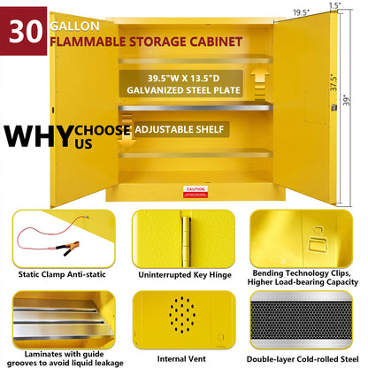 30 Gal Flammable Safety Cabinet, 43"Wx18"Dx44"H