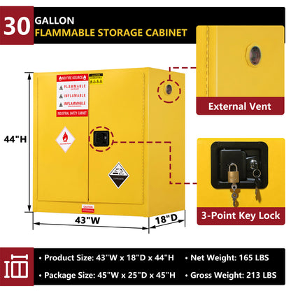 30 Gal Flammable Safety Cabinet, 43"Wx18"Dx44"H