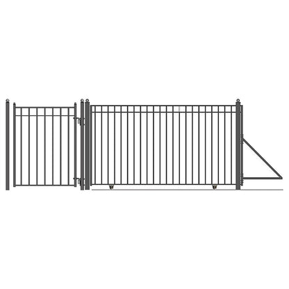 30ft Steel Sliding Driveway Gate with 5ft Pedestrian Gate